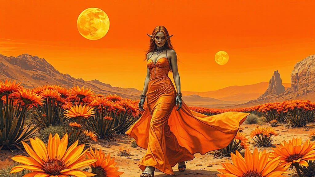 Elven Cyborg Princess in Martian Garden