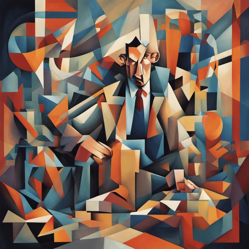 Frustrated Boss in Cubist Art Deco Style