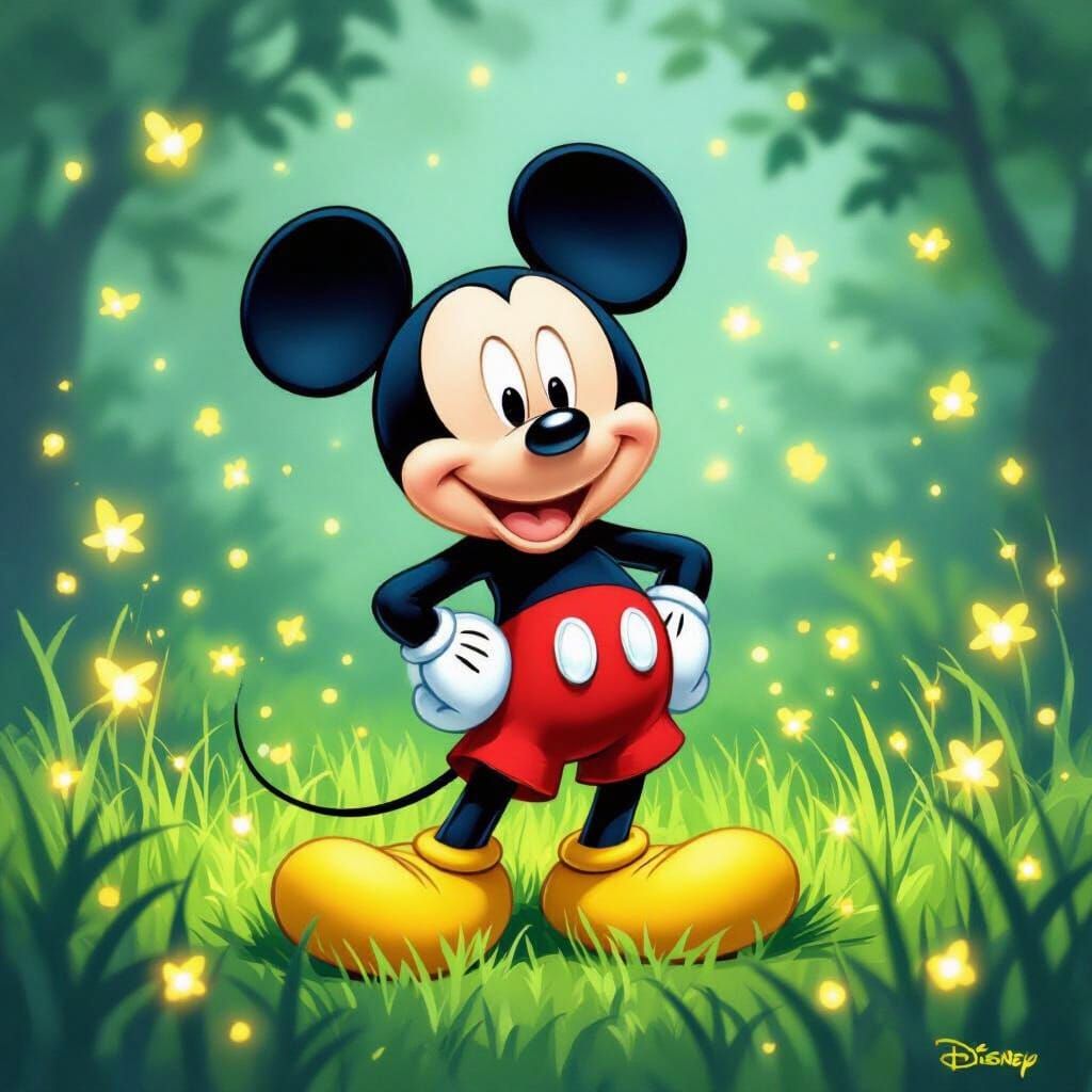 Mickey Mouse in Firefly Meadow: A Disney Illustration
