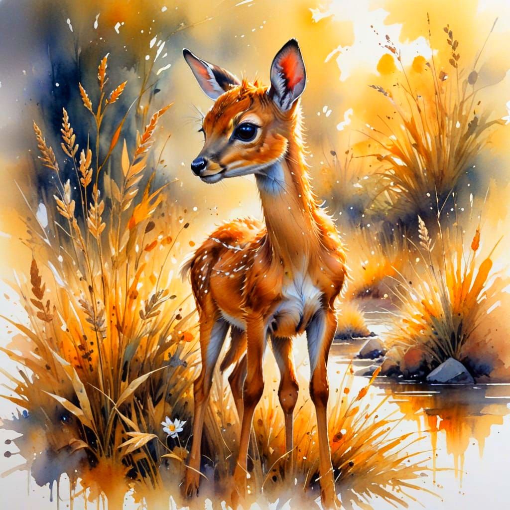 Adorable Dik-dik Fawn in Golden Savanna Haze