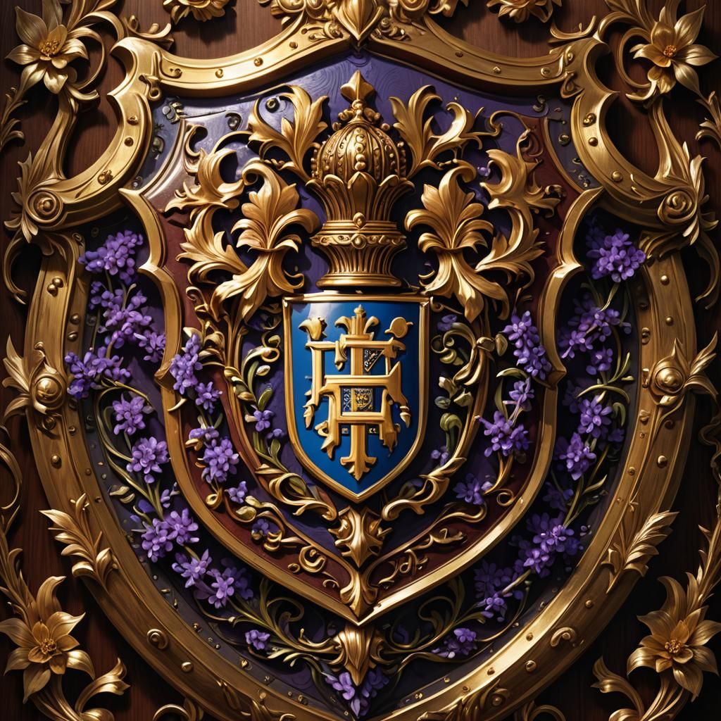 Hyacinth Crest Shield: Fantasy Concept Art in 8K