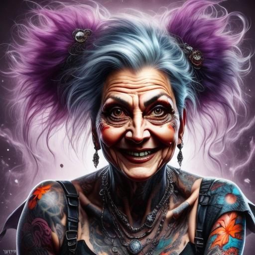 Punky Tattooed Grandma with Vibrant Attitude