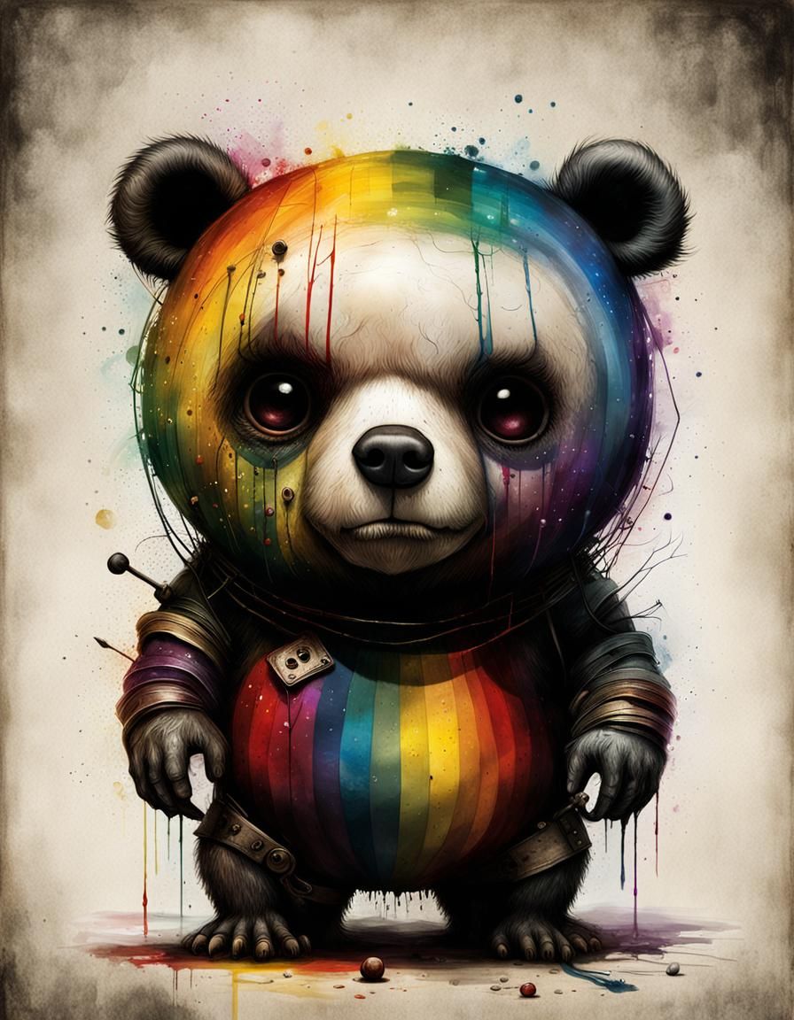 Demonic Cyborg Bear in Volcanic Landscape