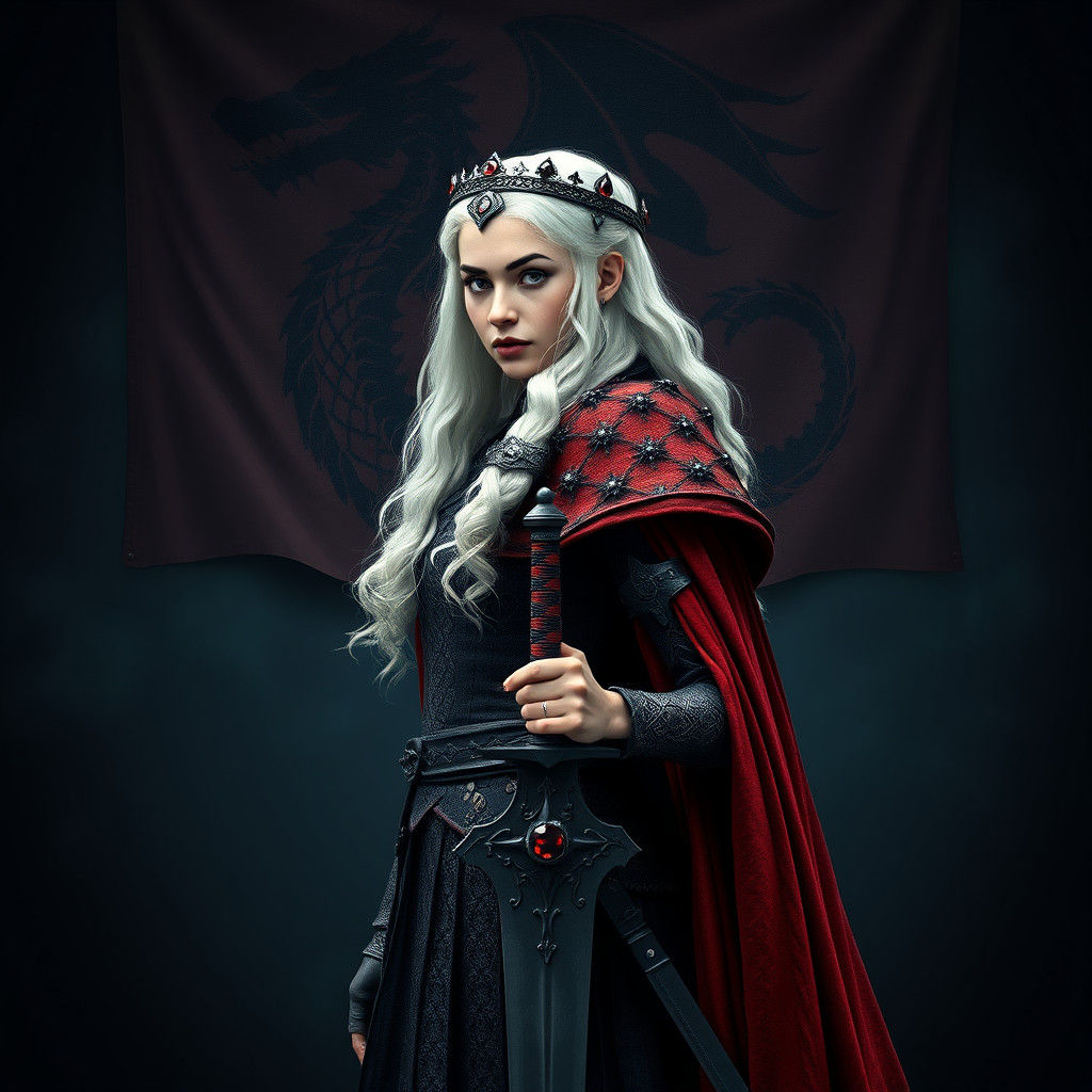 Medieval Warrior Queen with Dragon Banner