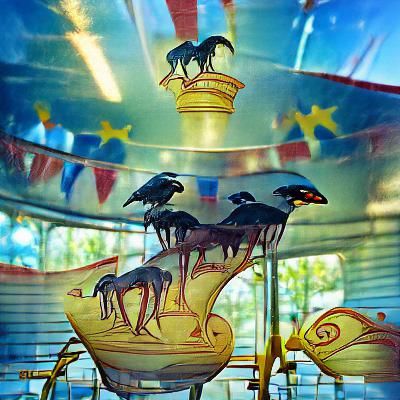 Crows Gather on Derelict Carousel