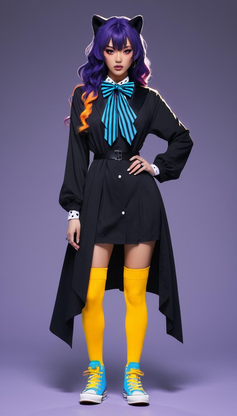 A 20-year-old witch with long hair hanging in waves, her hai...