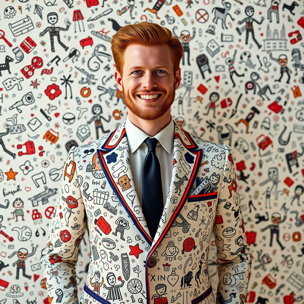 Dashing Man in Doodle Suit Optical Illusion