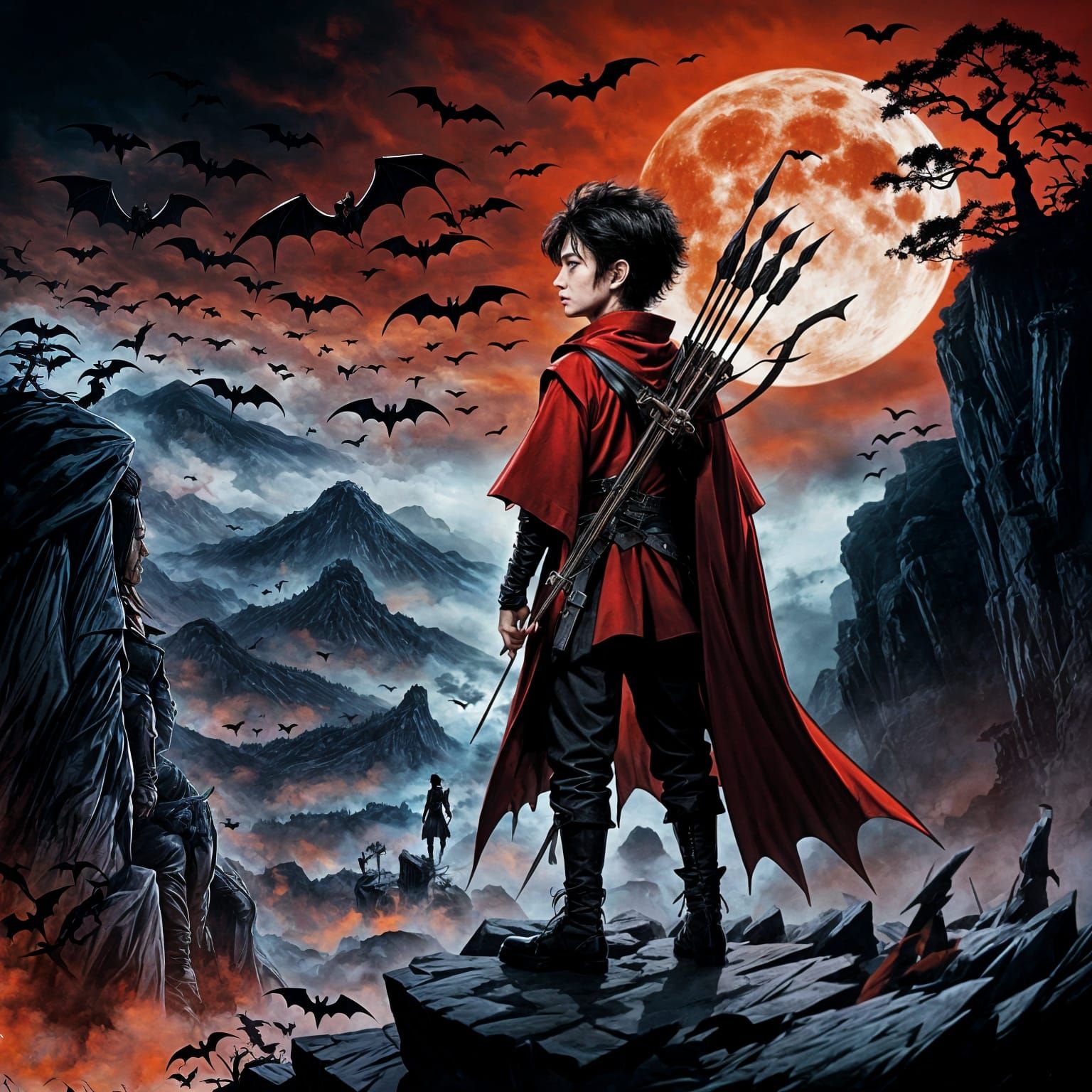 Young Vampire Hunter on a Cliff at Night