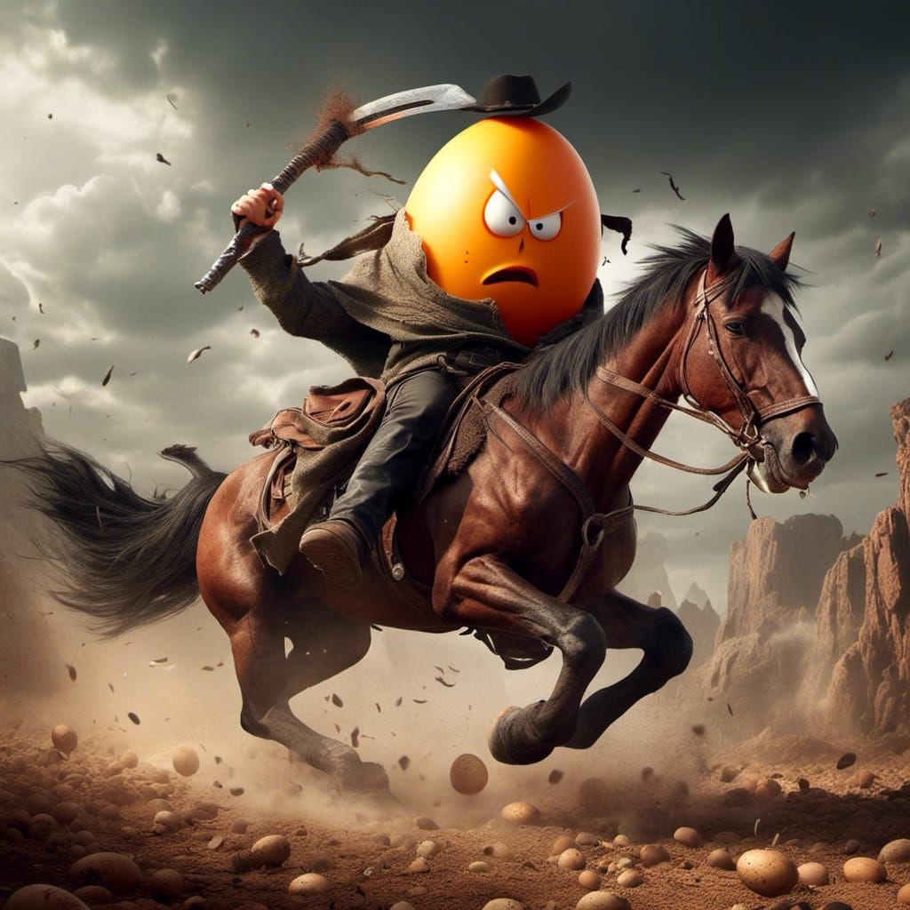 Angry Egg Cowboy Rides Horse