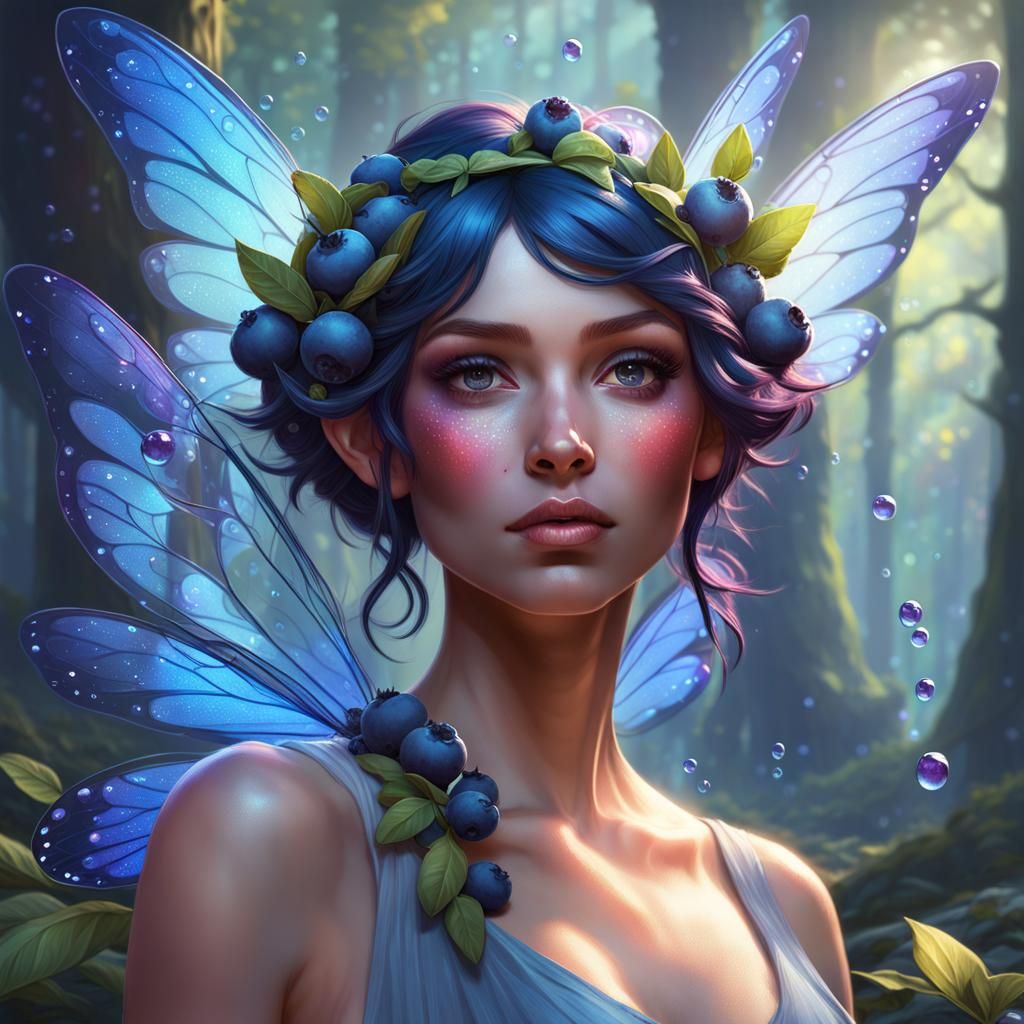 Enchanting Blueberry Fairy Portrait in Hyperdetailed Style