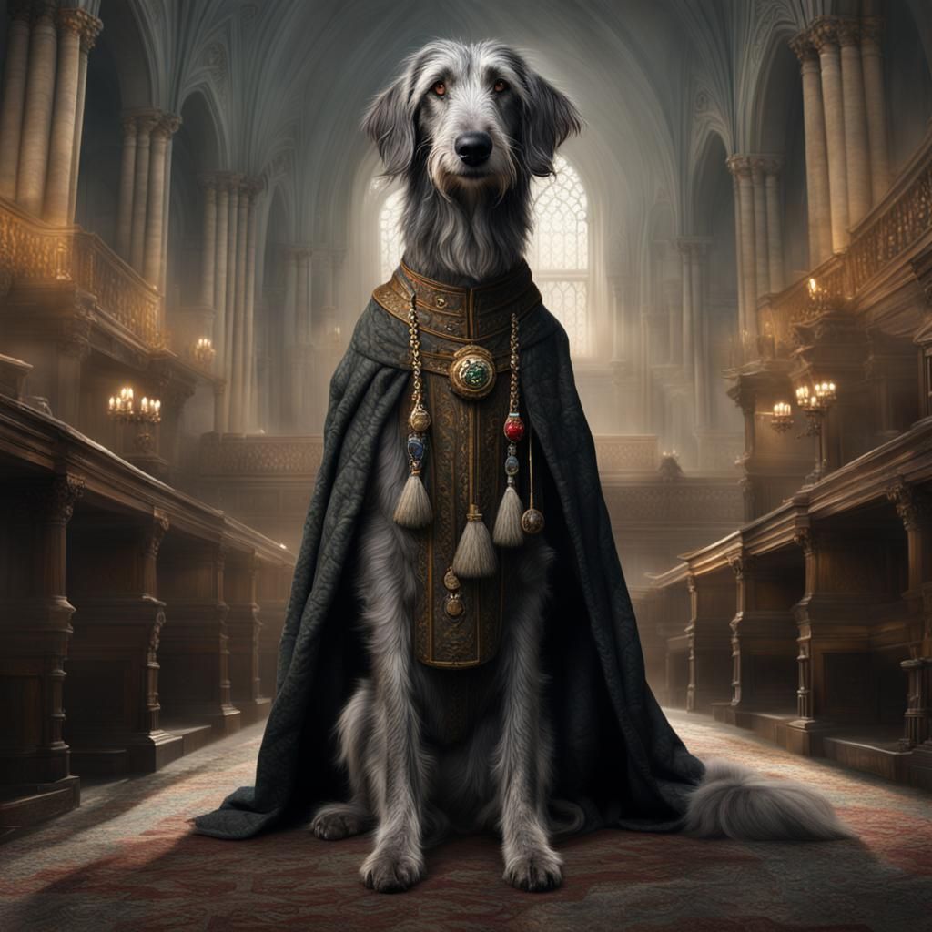 Scottish Deerhound Sentences Tabby Cat: Digital Matte Painti...