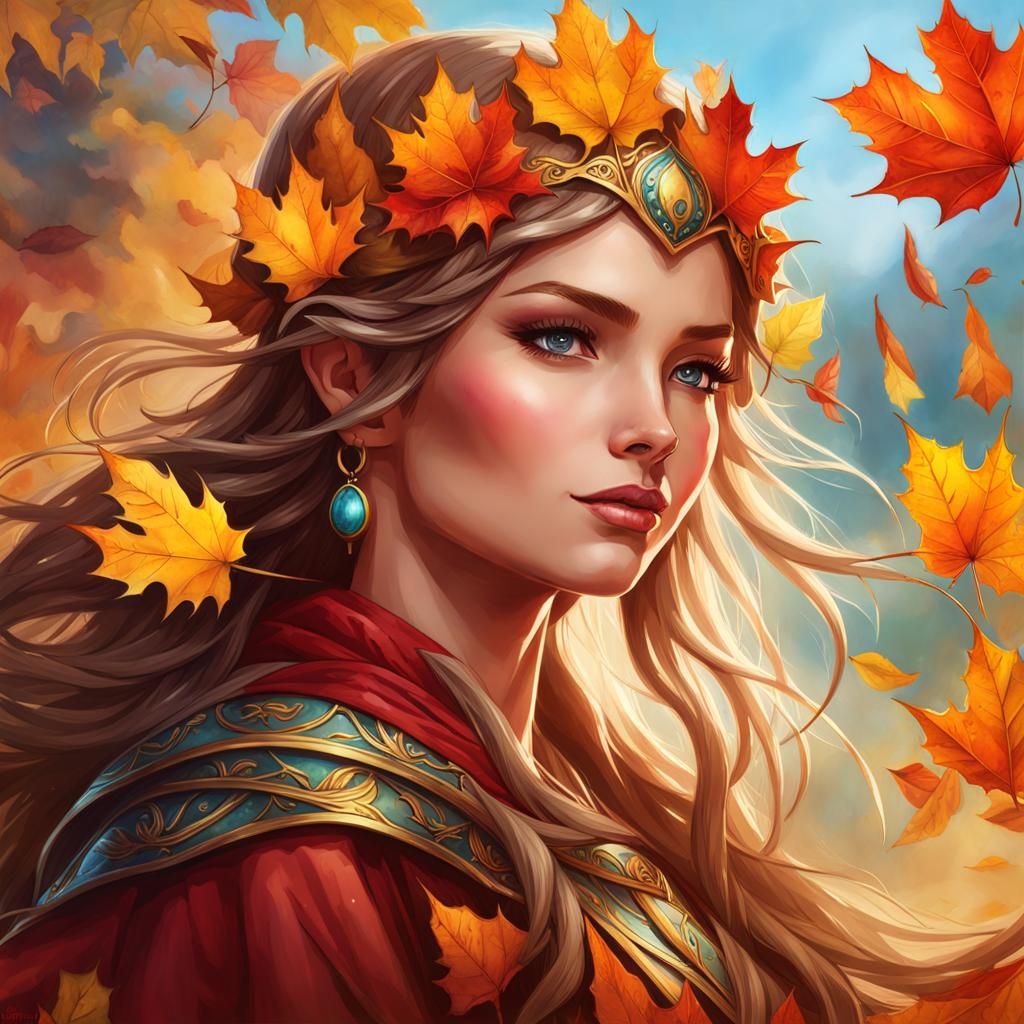 Elven Princess in Autumnal Watercolor Portrait