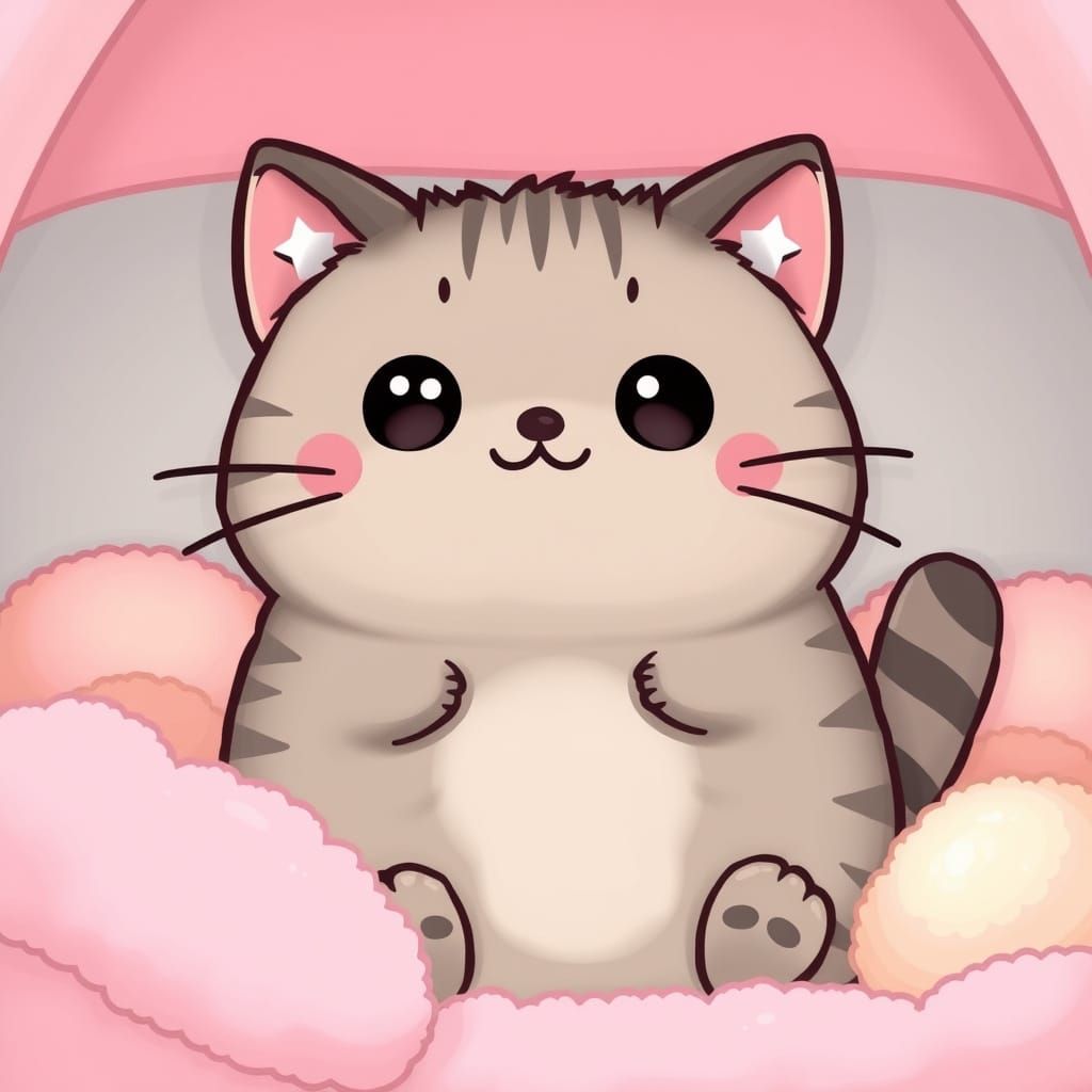 Whimsical Kawaii Cat in Pastel Wonderland