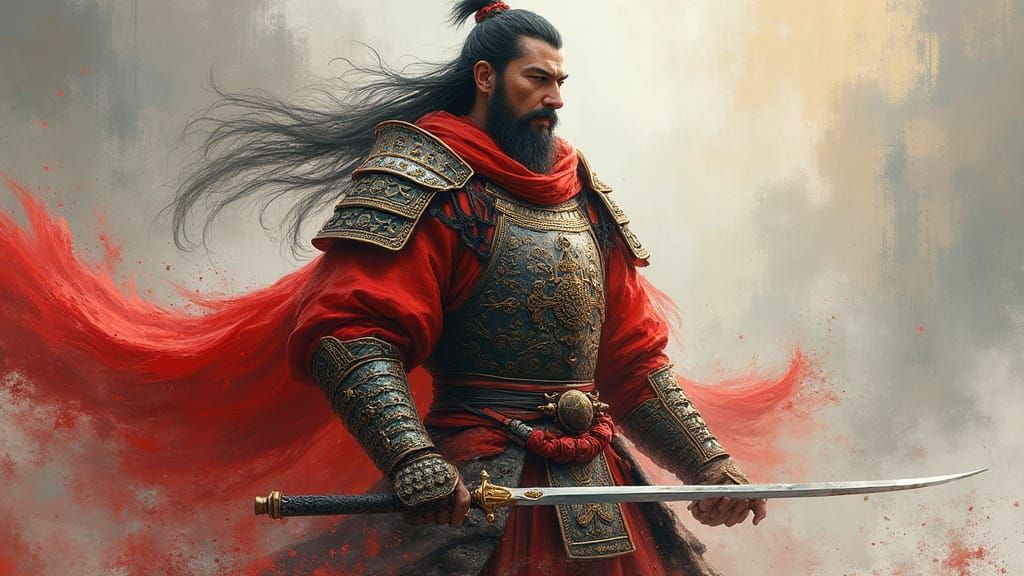 Heroic Chinese Warrior in Vibrant Traditional Style