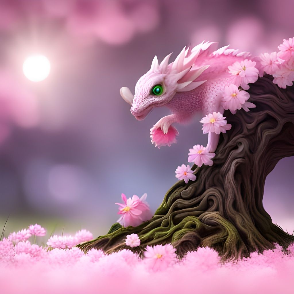 Cherry Blossom Dragon in Cherry Tree, CGI Render