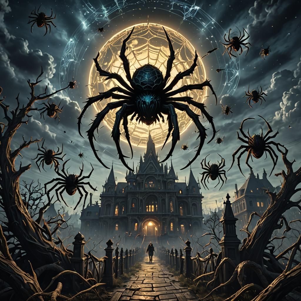 Sinister Sky Spiders in 3D Cinematic Style