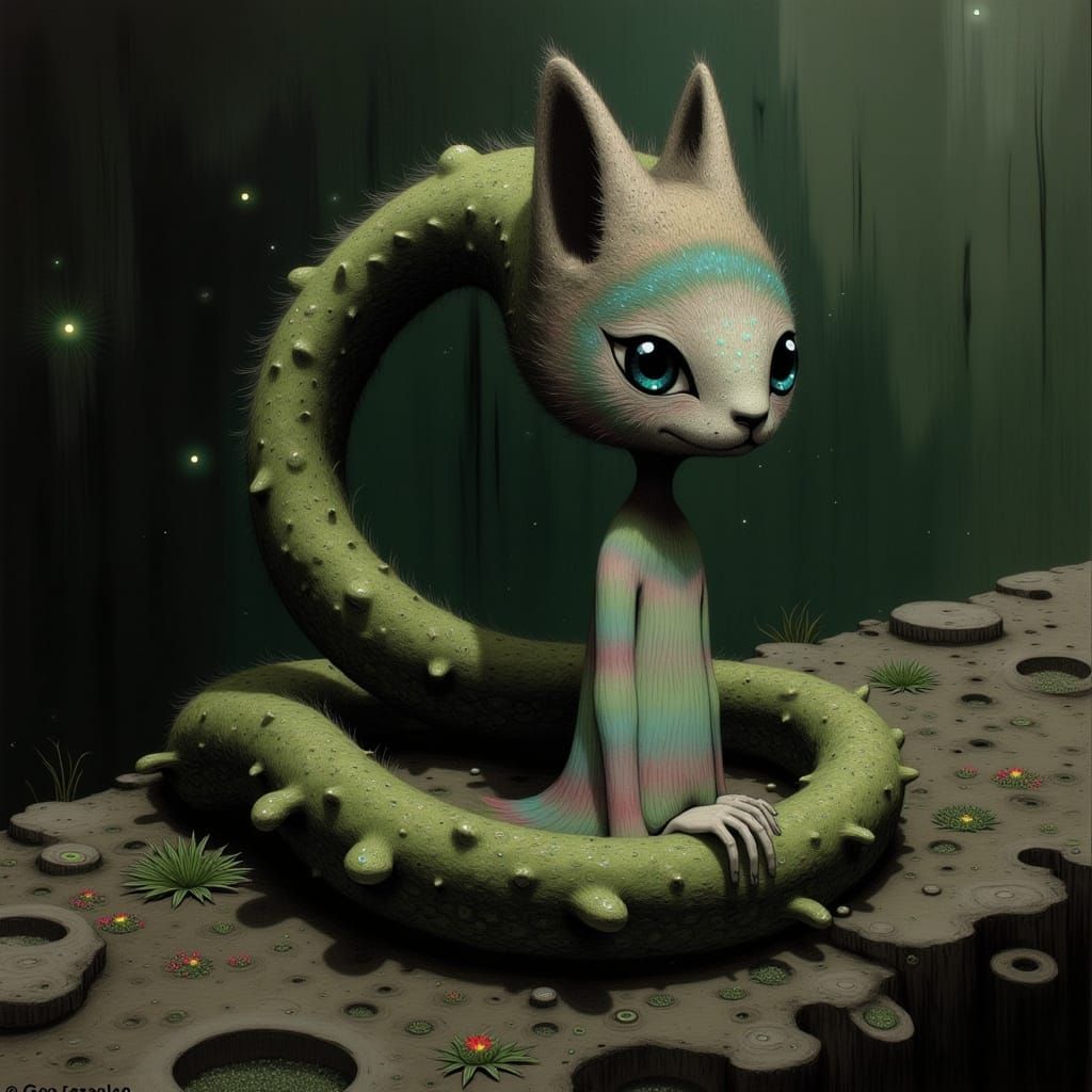 Mystical Snake-Cat Hybrid in the Jungle