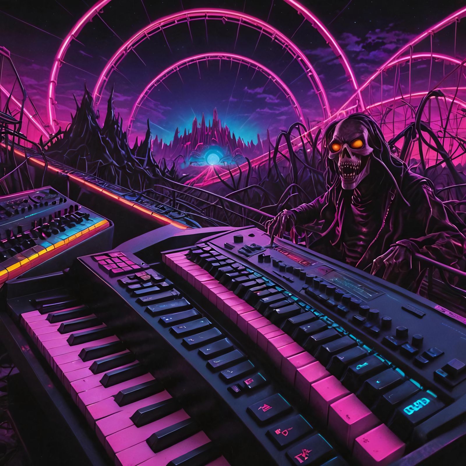 Synthwave Horror Rollercoaster: An Optical Illusion