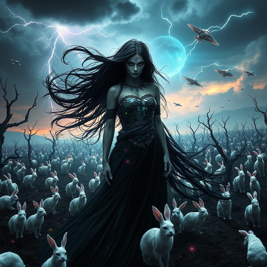 Surreal Goddess in Desolate Landscape, Digital Matte Paintin...