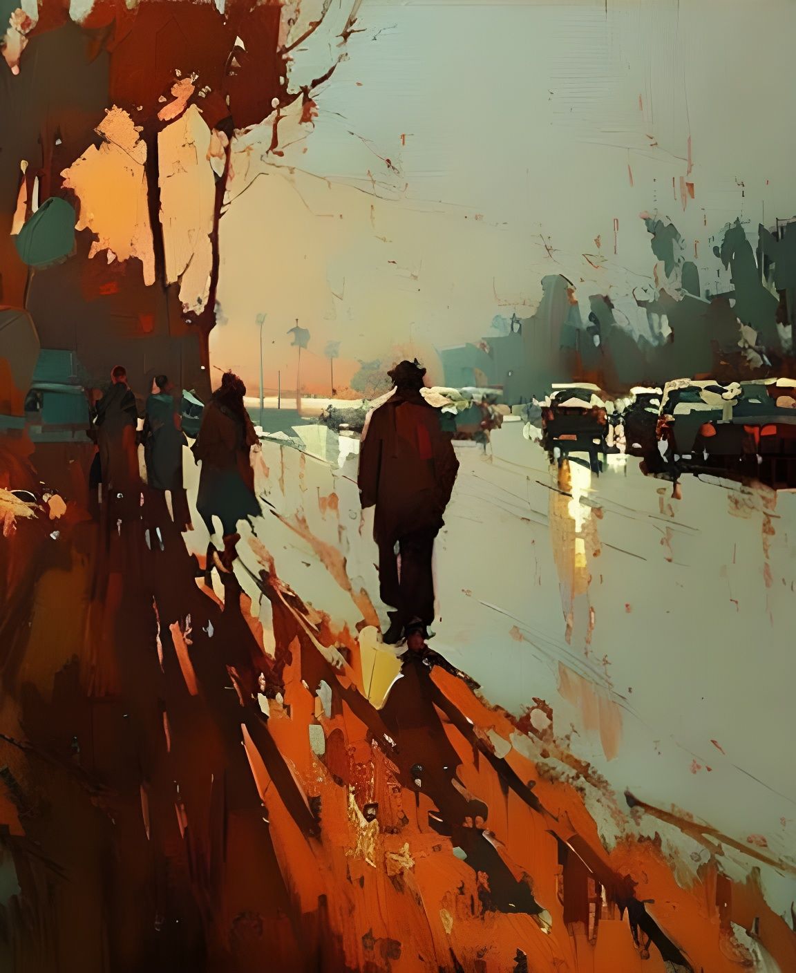 Vintage Street Scene with People Walking