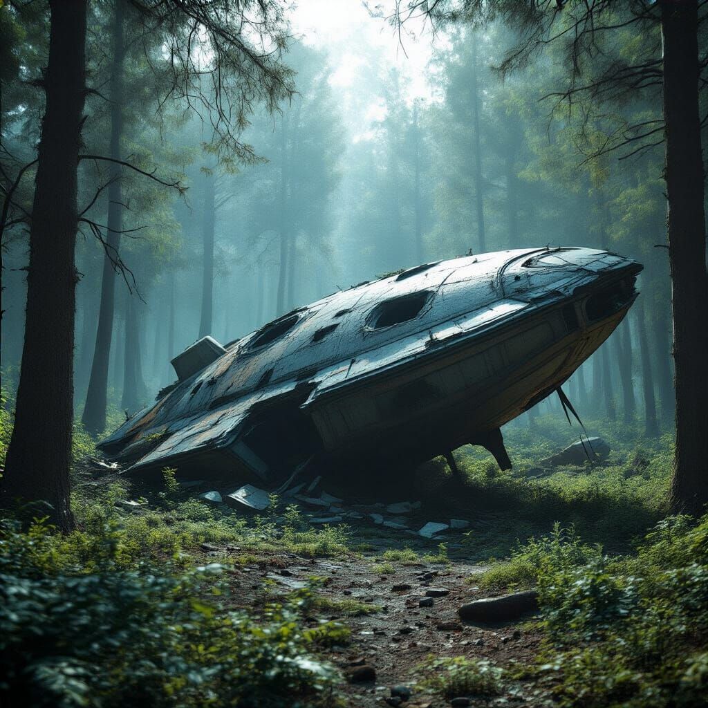 Crashed Alien Spaceship in Extraterrestrial Forest