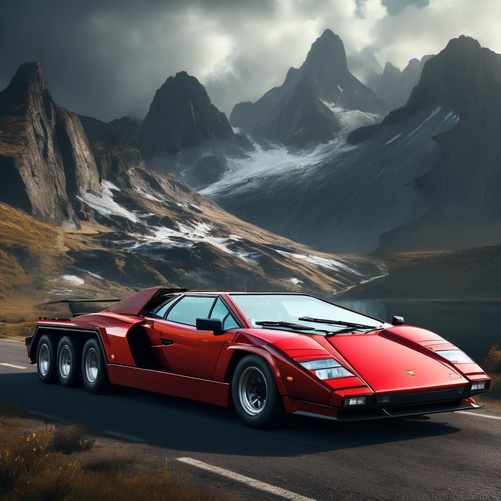 Lifted F350 Tows a Red Lamborghini Countach in a Fantastical...