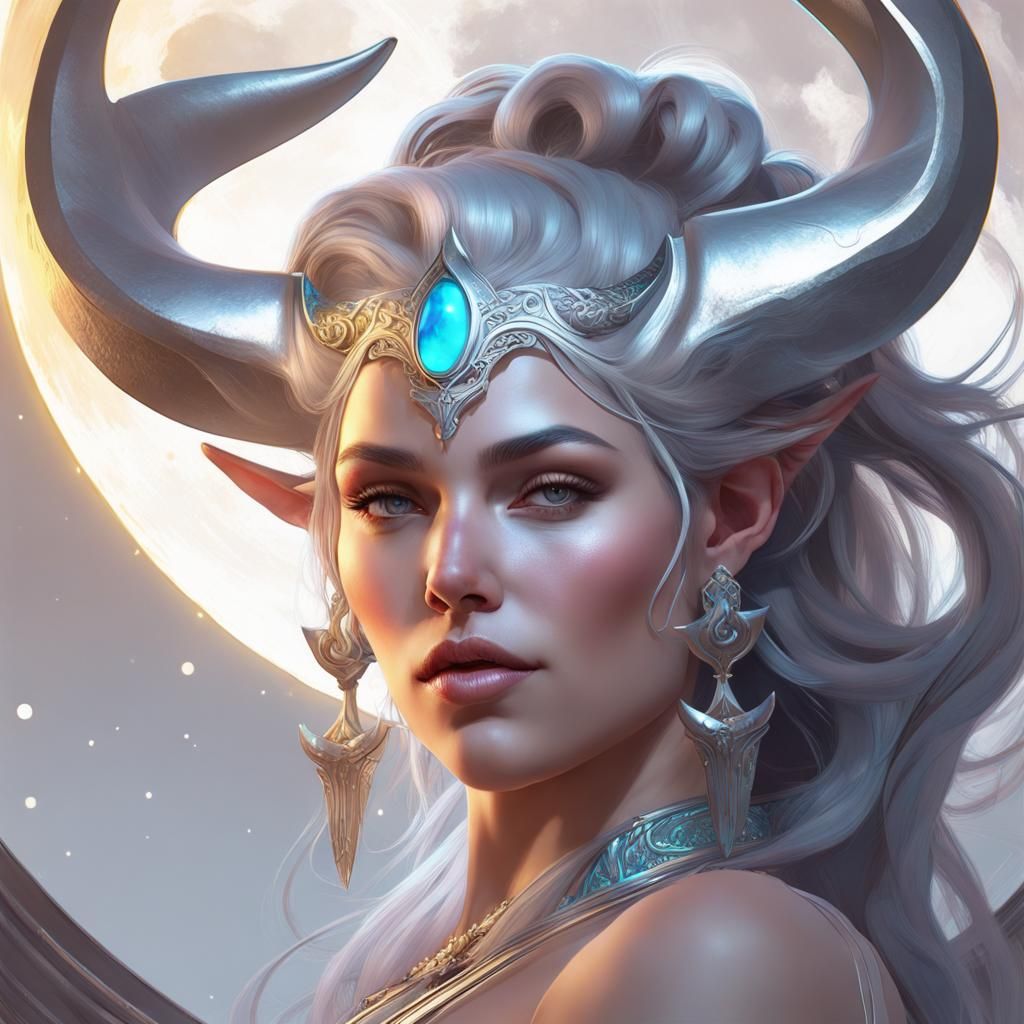 Moon Goddess Portrait in Art Nouveau Style