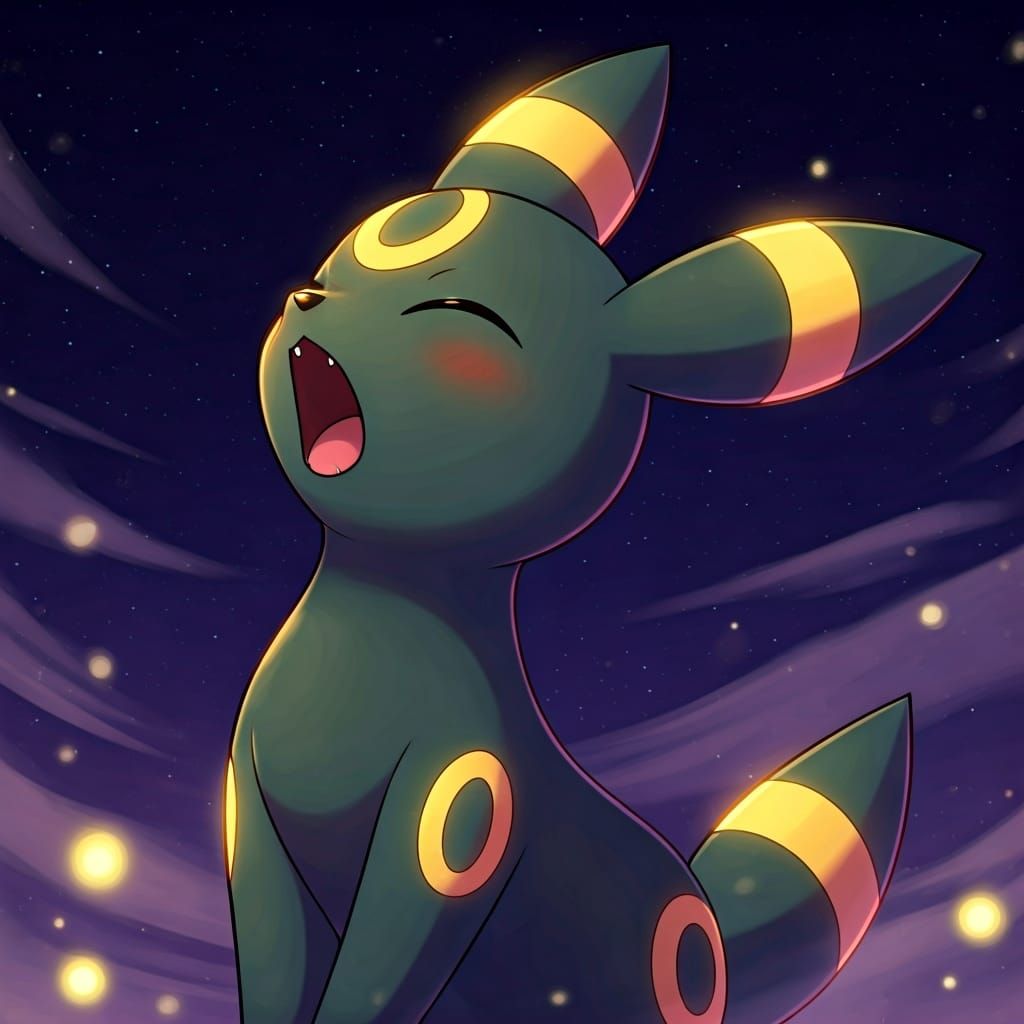 Cute Chibi Umbreon Howling in Starry Night Sky