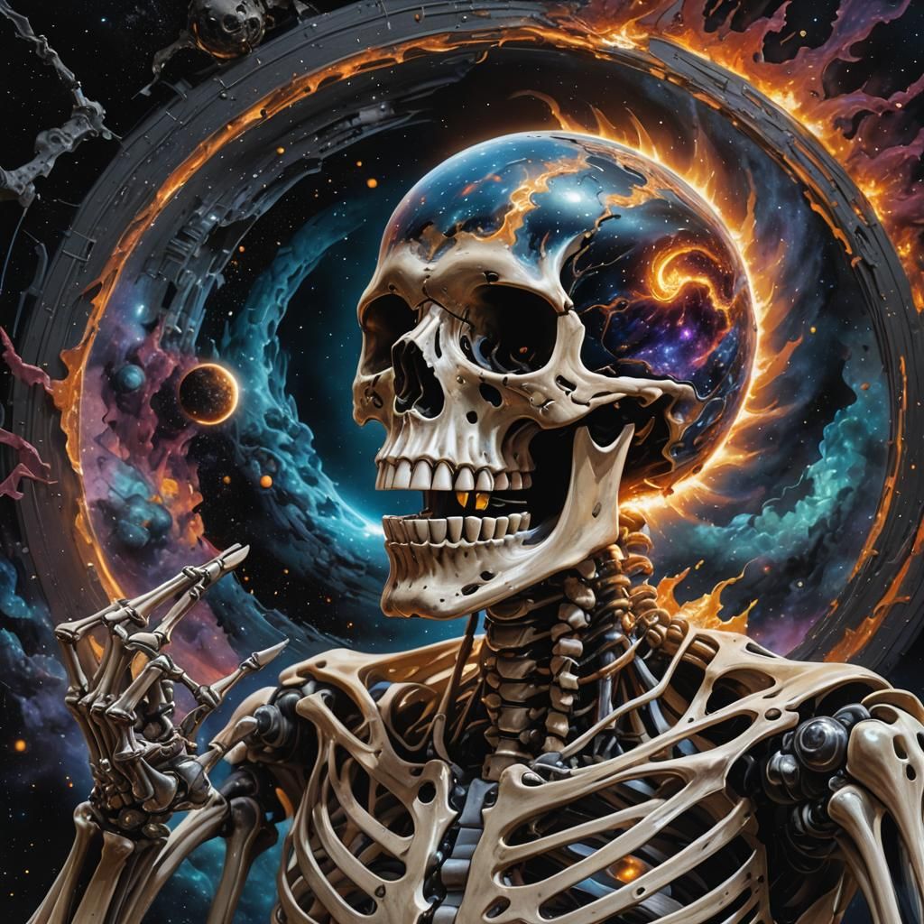 Biomechanical Skeleton Chewing a Black Hole Sun