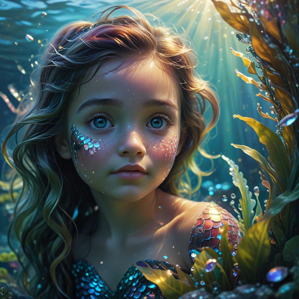 Mermaid Child in Kelp: A Digital Fantasy