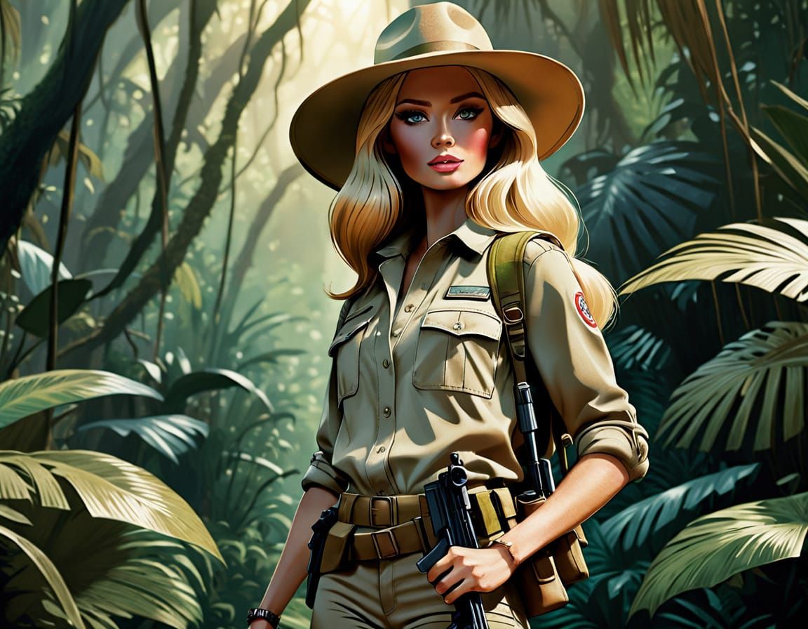 Barbie as Comic Art Explorer in Tropical Jungle
