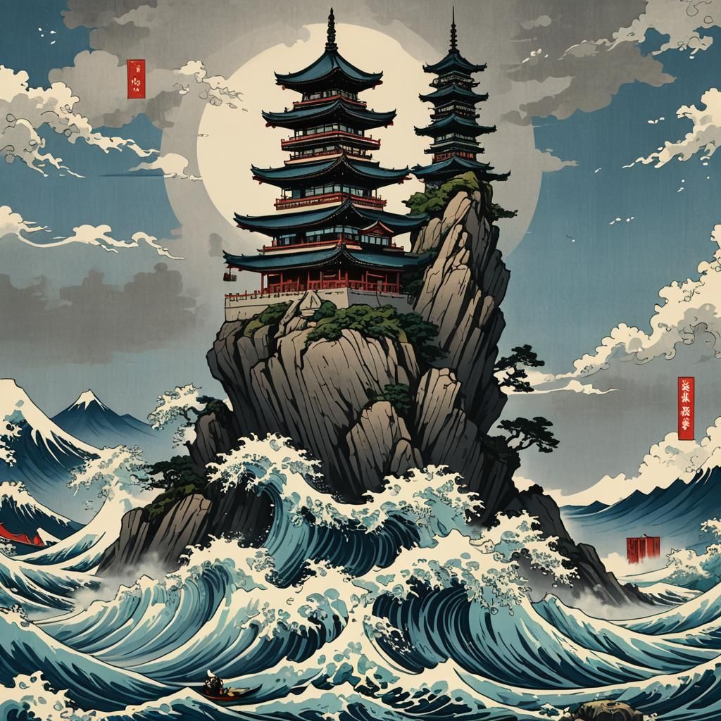 Ukiyo-e, art Style of Hong Kong Bank of China Tower balancin...