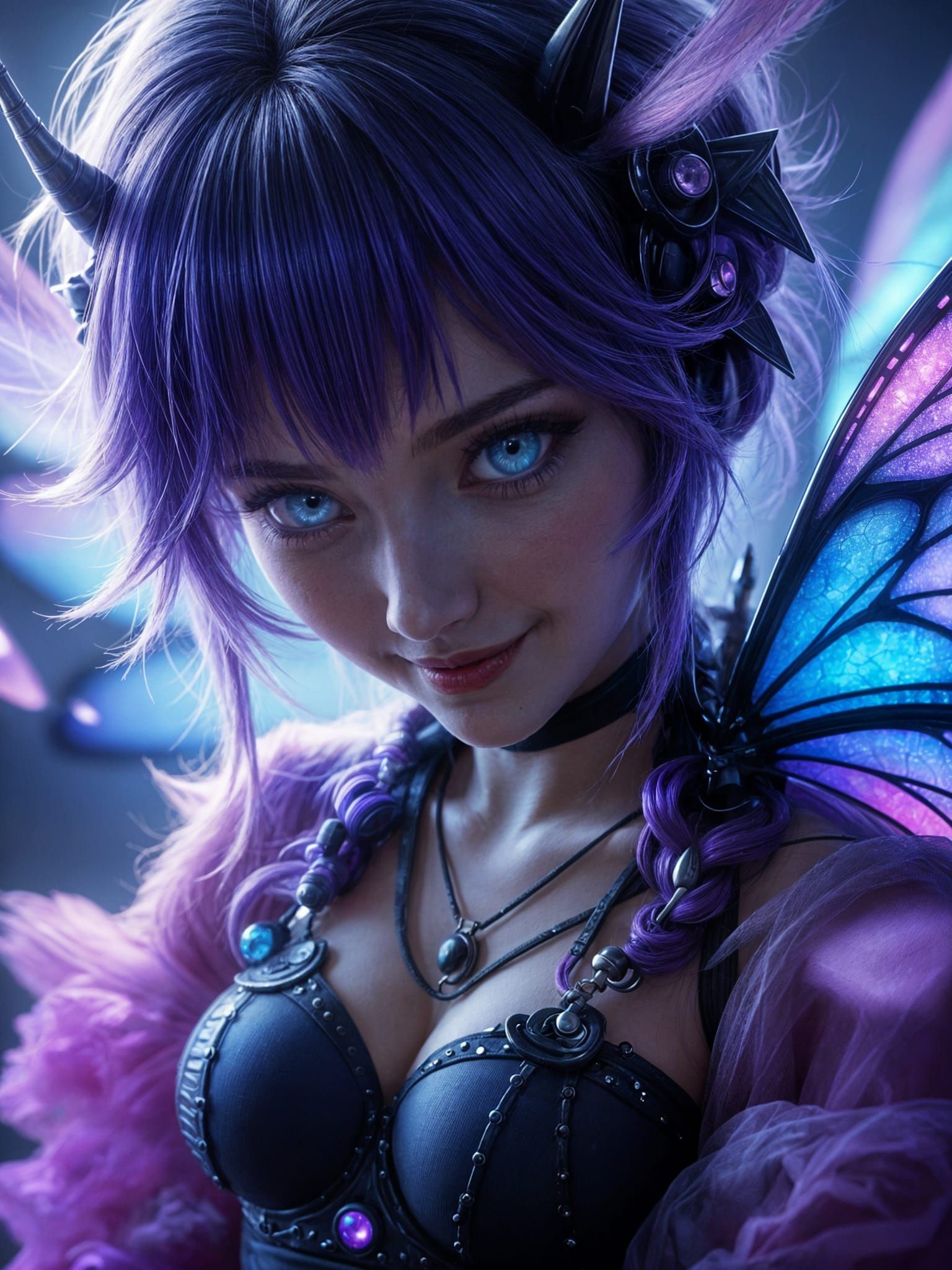 Glamorous Cyberpunk Fairy in Muted Hues