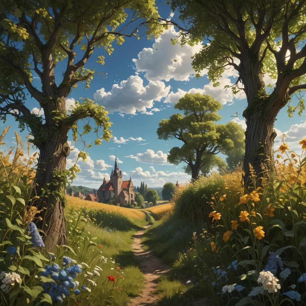 Peasant Woman in Wheat Field: Fantasy Matte Painting