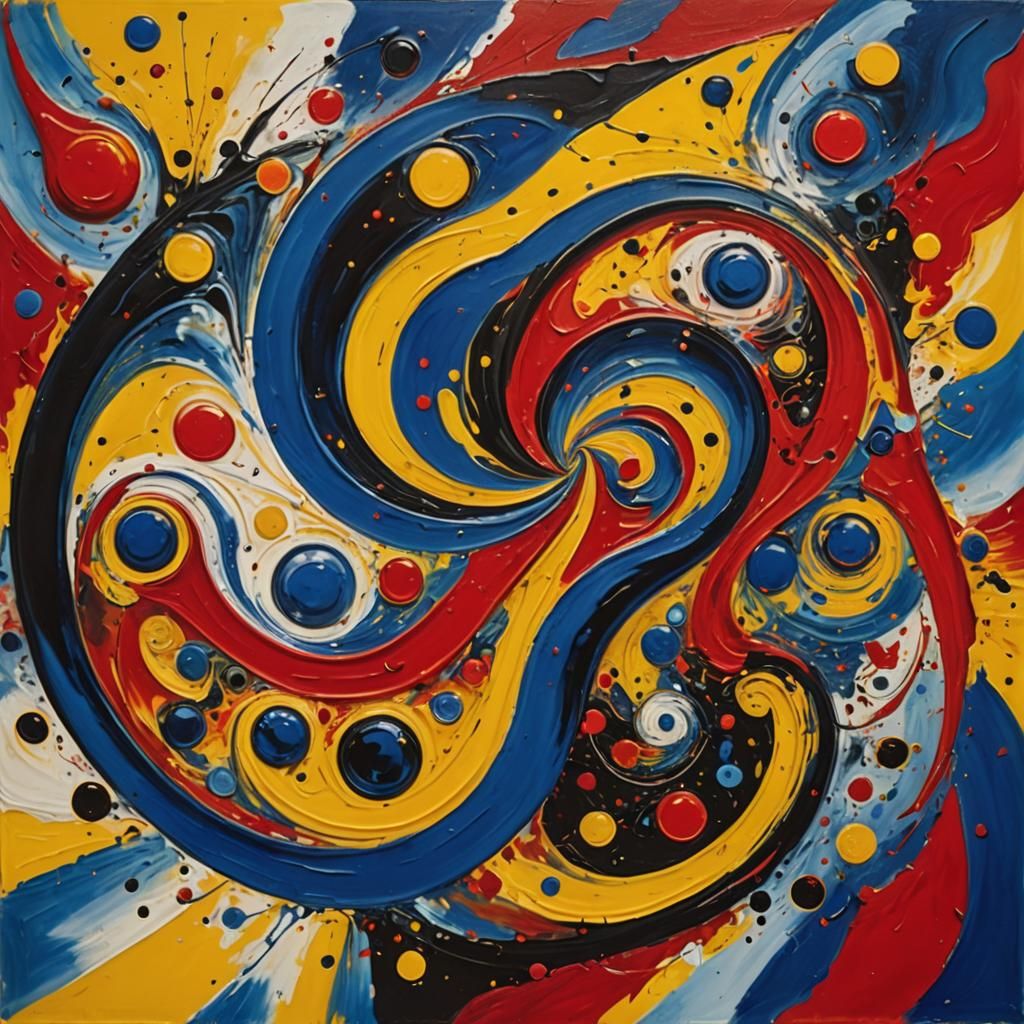 Surrealist Abstract Kaleidoscope Vortex in Cobalt and Red