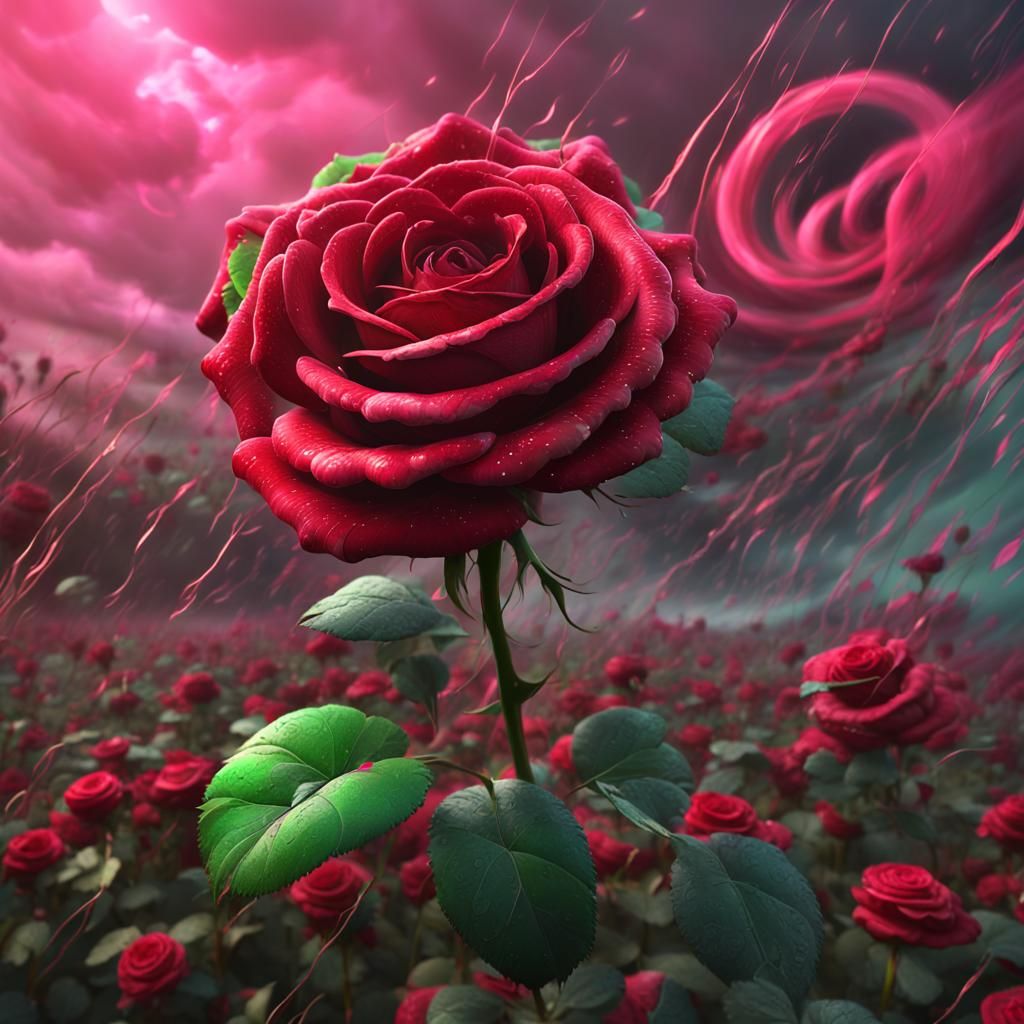 Red Rose Against Tornado: Fantasy Concept Art