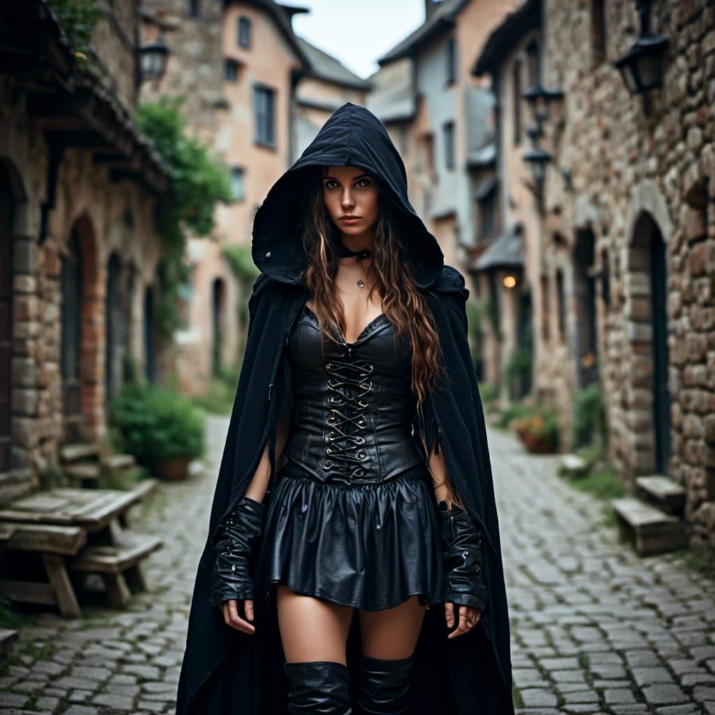 Female Thief Hiding in Medieval Town