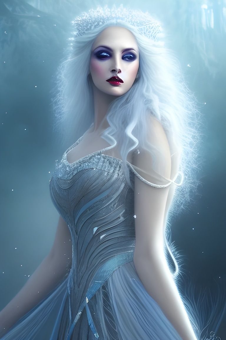 Crystalline Ice Princess: Hyperrealistic Digital Illustratio...