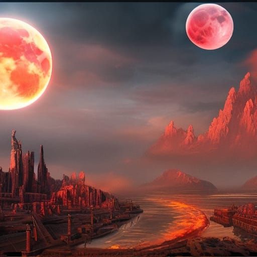 Dramatic Blood Moon Digital Matte Painting