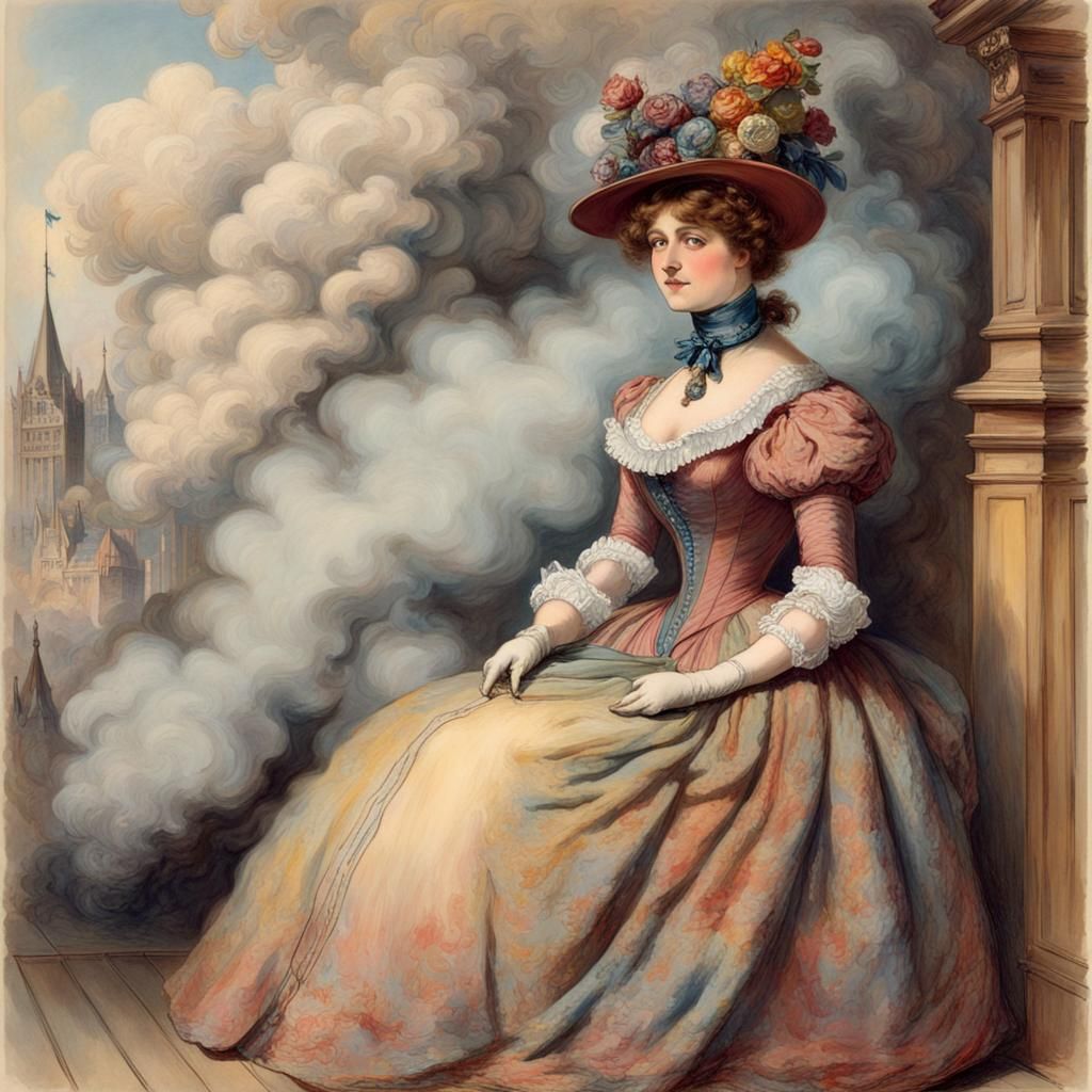 Edwardian Woman in Smoky Theatre Backdrop