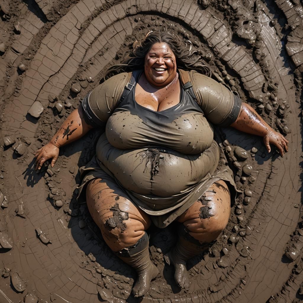 Giant Woman Rolling in Mud: Detailed Matte Painting