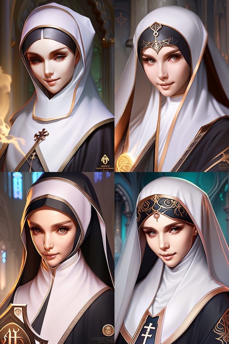 Portrait of beautiful Nun, in a church ,fantasy, intricate beautiful, elegant, highly detailed, digital painting, artsta...