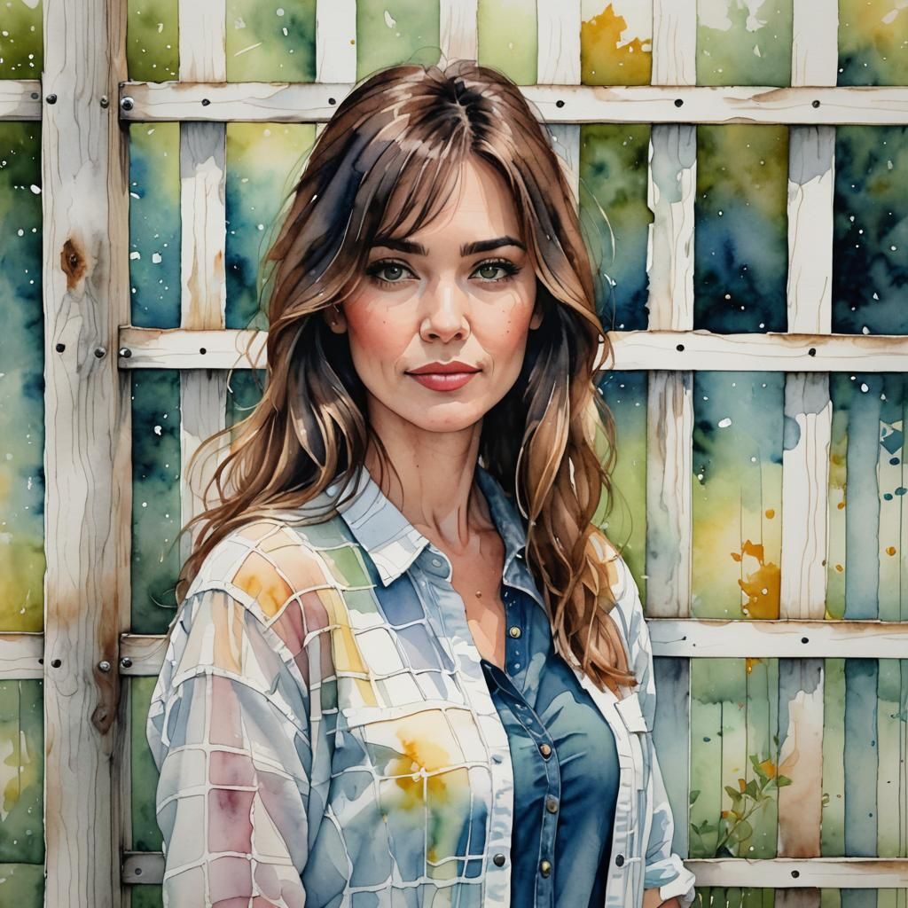 Woman Behind White Fence: Watercolor Alcohol Ink Art