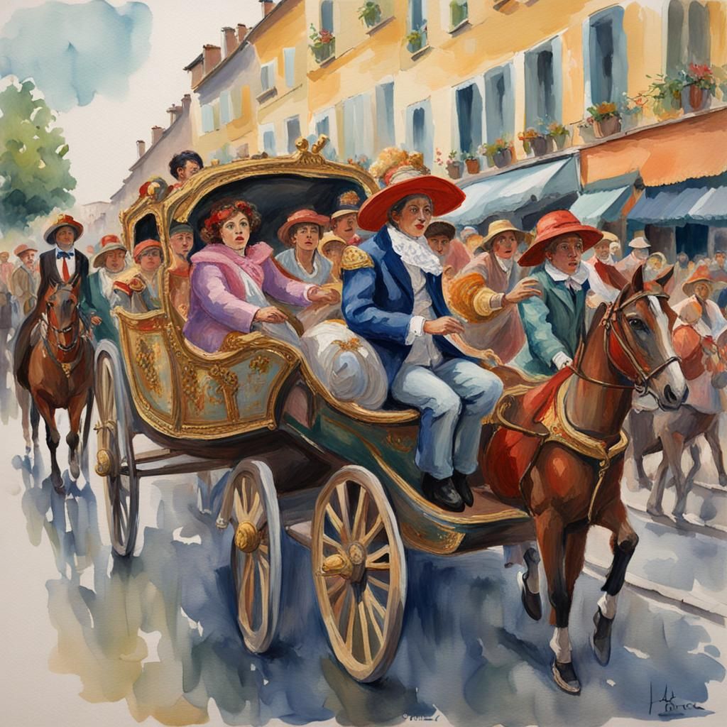 Carnival Street Procession in Gouache Watercolor Style