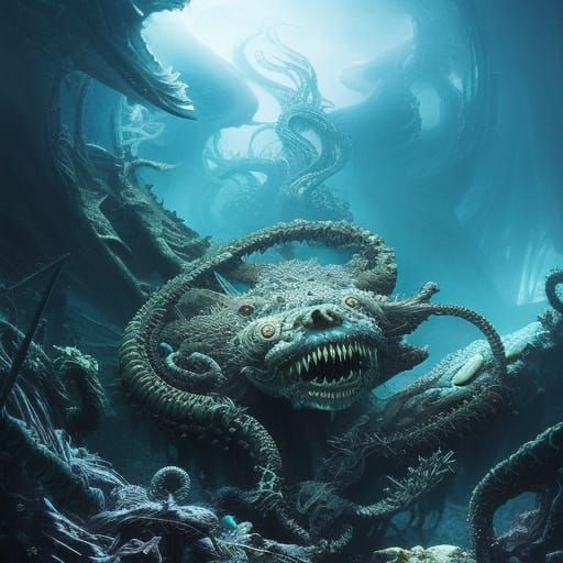 Hyper-Detailed Kraken in Ethereal Cosmic Horror