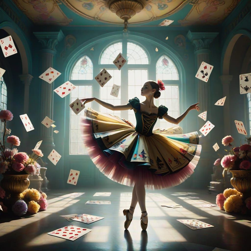 Ballet Dancer in Whimsical Wonderland Scene