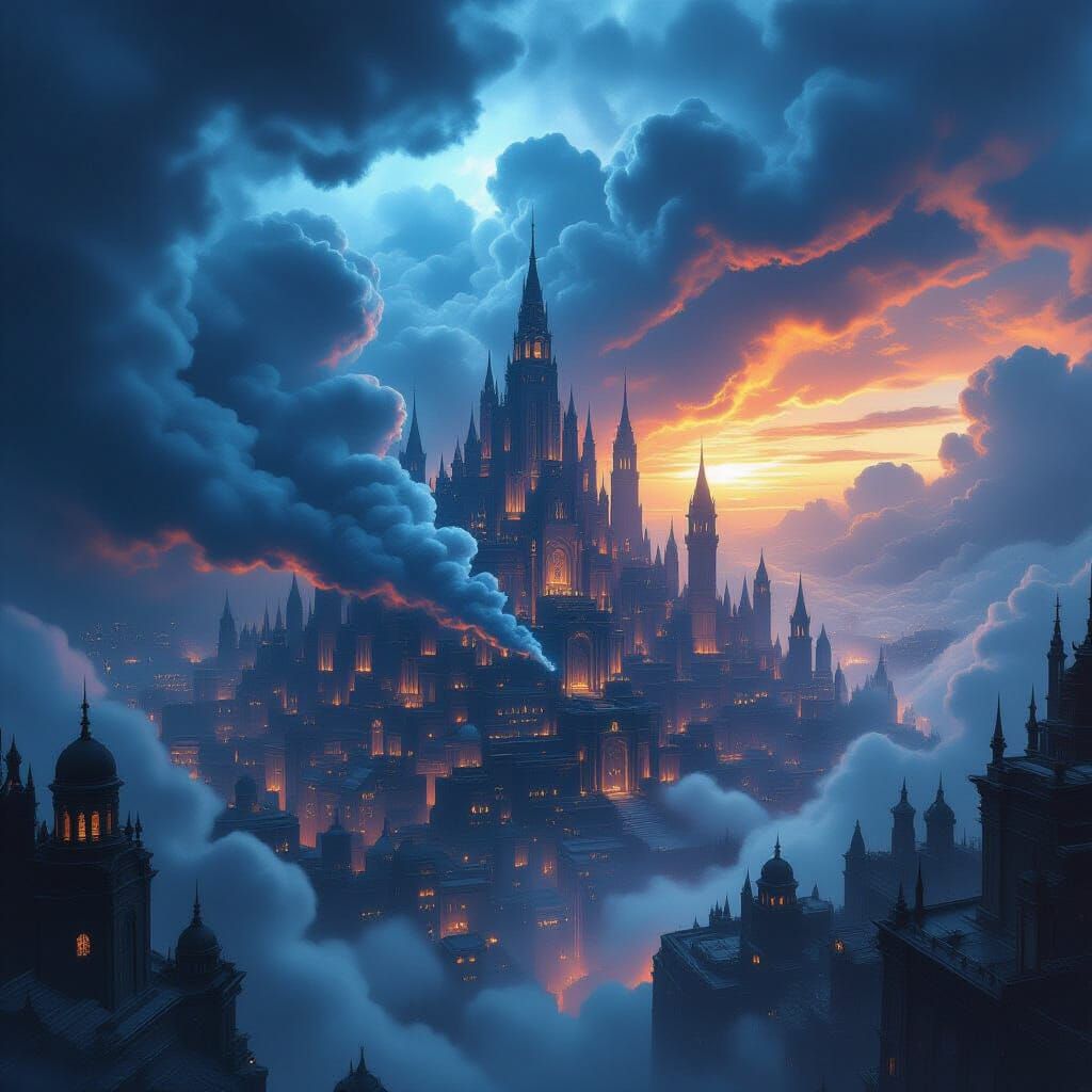 City Under Oppressive Dark Clouds - Fantasy Matte Painting