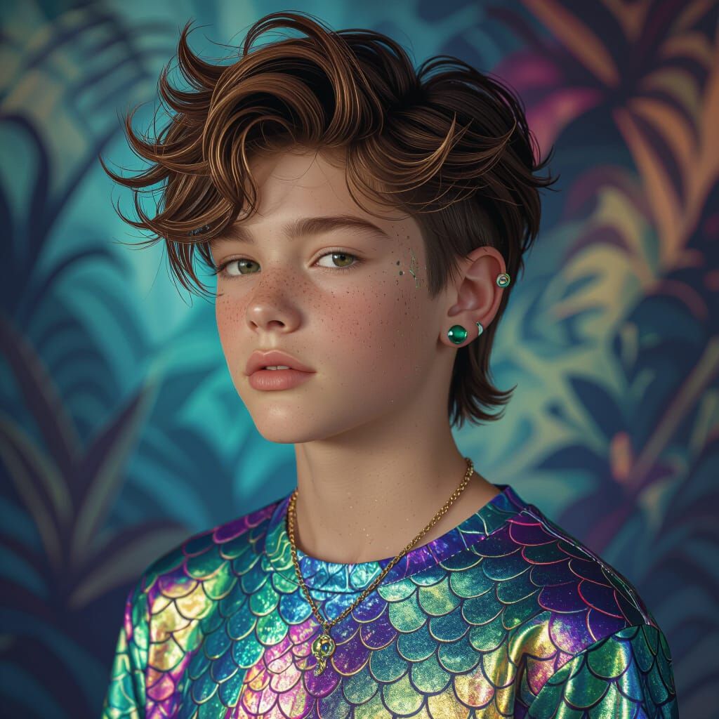 Teen with Mermaid Shirt in Artgerm-Inspired Style