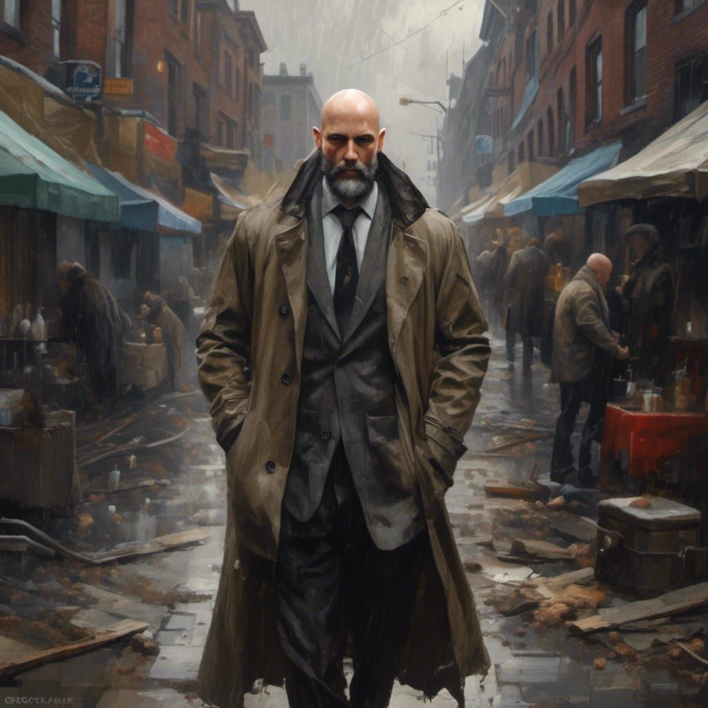 Sinister Bald Man in Alley Before Storm