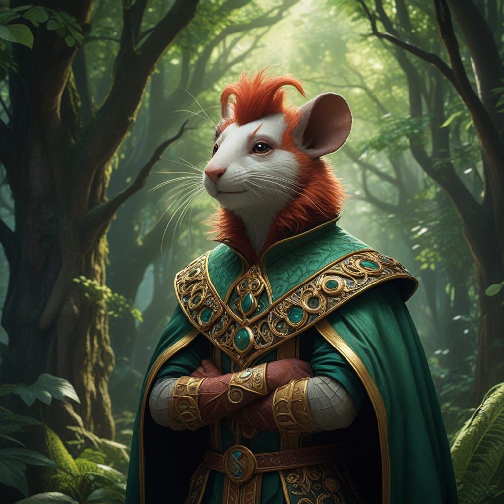 red-haired Jester in the woods